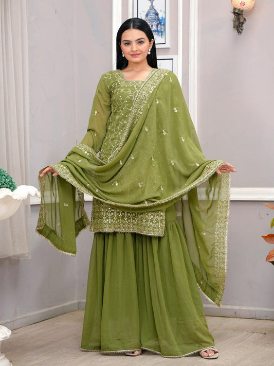 Fox Georgette And Heavy Embroidery Sequence Work With Elastic Sharara Dress