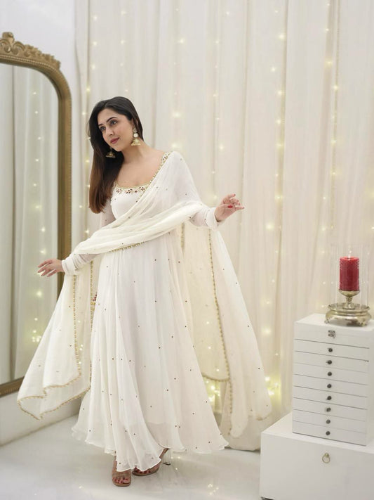 Faux Georgette With Heavy Micro Cotton And Embroidery Work With Lace Border Top & Bottom Gown