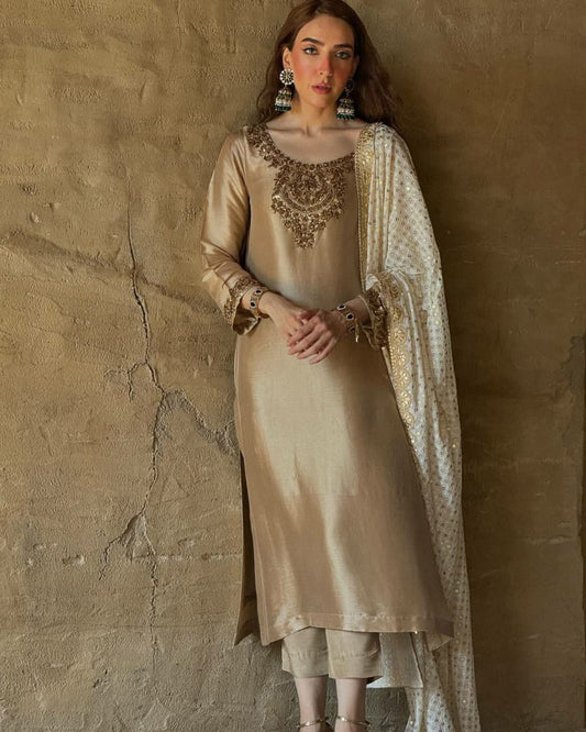 Pure Devsena Silk With Heavy Micro Cotton And Fancy Embroidery And Sequence Work Top & Bottom Dress