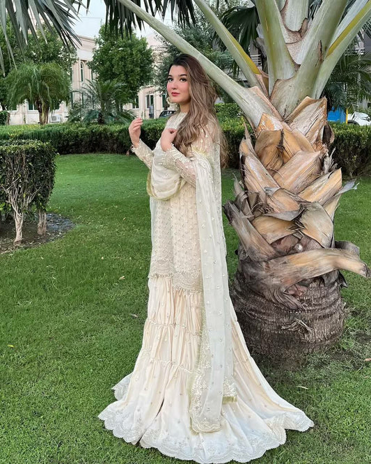 Heavy Chinon And Heavy Embroidery Sequence Work With Latkan Dori Type Sharara Palazzo Dress
