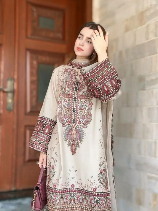 ROMAN SILK WITH MICRO INNER AND SEQUENCE EMBROIDERY WORK WITH LACE PALAZZO DRESS
