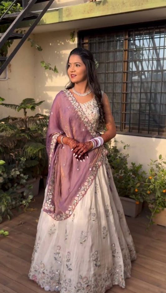 Chinon With Micro Cotton Inner And Embroidery Thread And Sequence Work Lehenga Choli