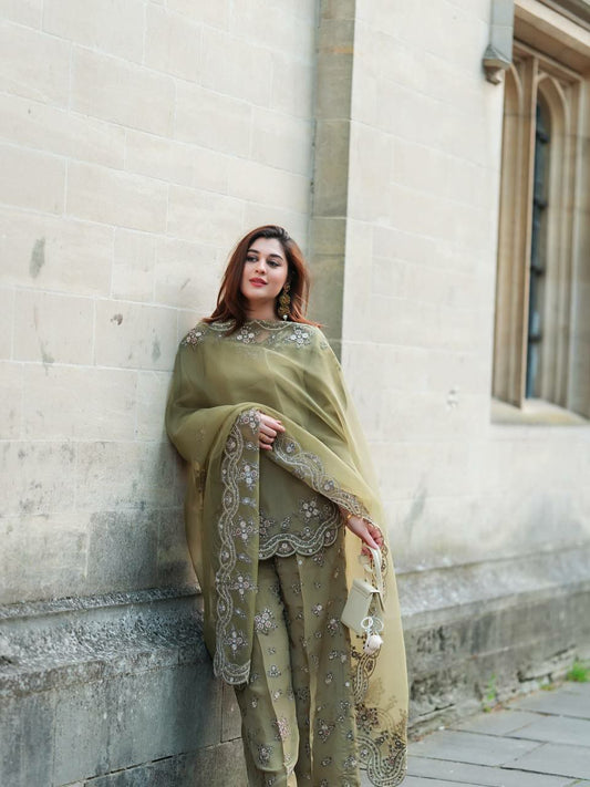 French Crepe Silk With Heavy Micro Cotton And Embroidery Sequence Work With Elastic Sharara Dress