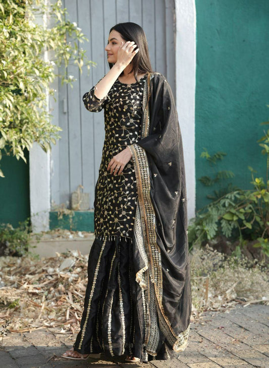 Chinon With Micro Inner And Heavy Embroidery Sequence Work With Elastic Lehenga & Top