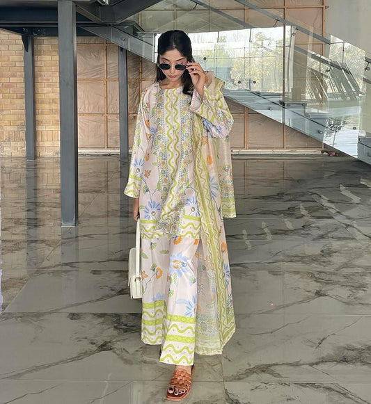 Pure Natural Crepe And Digital Print With Sleeves With Elastic Type Palazzo Dress