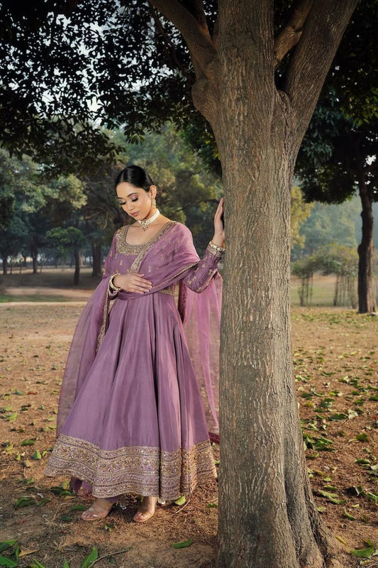 Heavy Roman Silk With Micro Cotton And Heavy Twill and Heavy Embroidery Sequence work Gown
