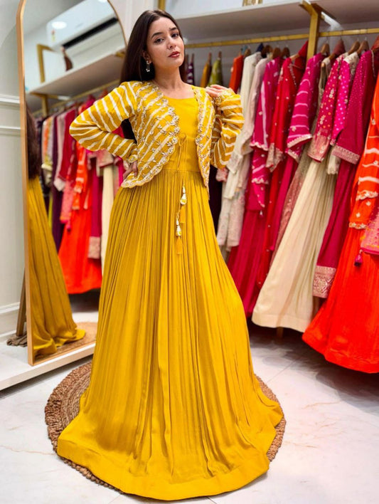 Fox Blooming Georgette With Inner Line Micro And Embroidery Sequence Work Type Jacket Gown