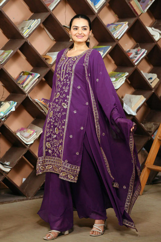 Fox Georgette With Heavy Sequence Embroidery Work With Elastic Bottom Type Sharara Dress