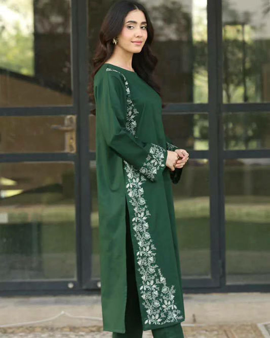 ROMAN SILK AND SEQUENCE EMBROIDERY WORK ON FRONT SIDE WORK TYPE DRESS