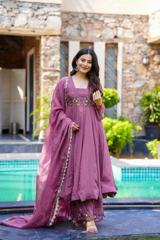 Heavy Faux Georgette With Heavy Micro Cotton And Embroidery Work With Fancy Lace Border Palazzo Dress