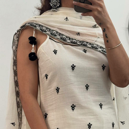 Maska Cotton Silk And Fancy Border With Multi Needle Work, Sequence Work, Embroidery Work Type Dress