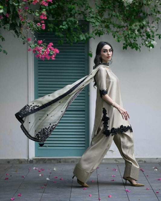 Star Georgette With Heavy Micro Cotton And Embroidery Sequence Work With Elastic Farshi Palazzo Dress