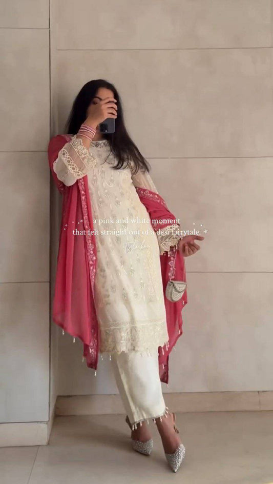Heavy Faux Georgette With Heavy Embroidery Sequence Work With Fancy Latkan Border With Elastic Palazzo Dress