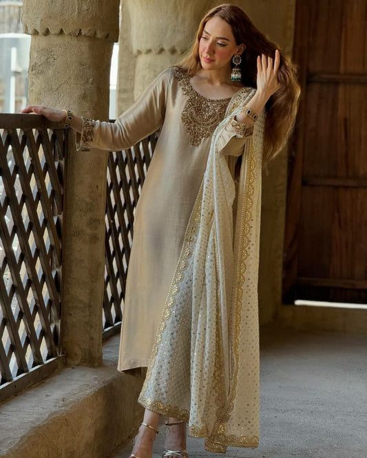 Pure Devsena Silk With Heavy Micro Cotton And Fancy Embroidery And Sequence Work Top & Bottom Dress