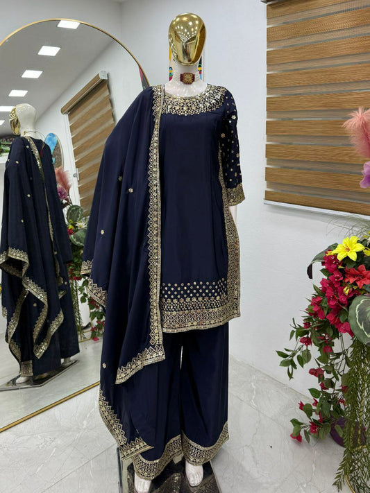 Natural Crepe With Micro Silk And Embroidery Siquence Work Sharara Dress