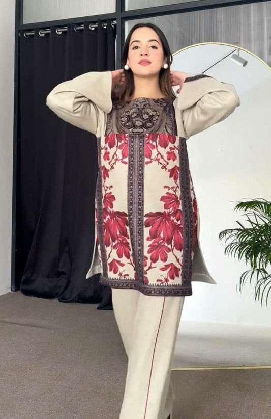 Pure Natural Crepe And Digital Print With Elastic With Sleeve Type Palazzo Suit