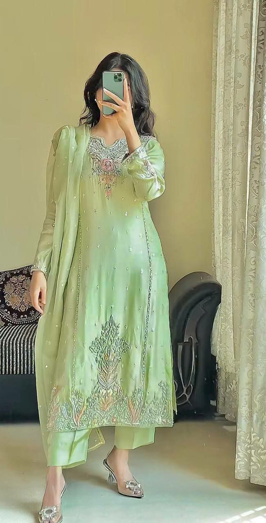 HEAVY FAUX GEORGETTE WITH HEAVY MICRO COTTON AND BEAUTIFUL EMBROIDERY SEQUENCE WORK KURTI
