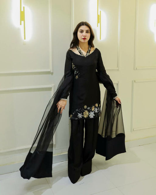 Natural Crepe Silk With Heavy Micro Cotton And Embroidery Siquence Work With Less Border Dress