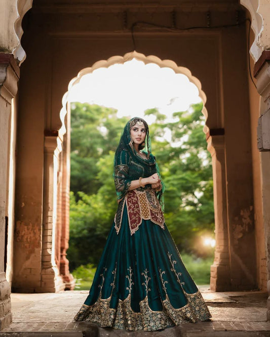 Natural Crepe Silk With Embroidery Sequence Coding Work And Zari Work Fancy Less Border Work Top & Lehenga