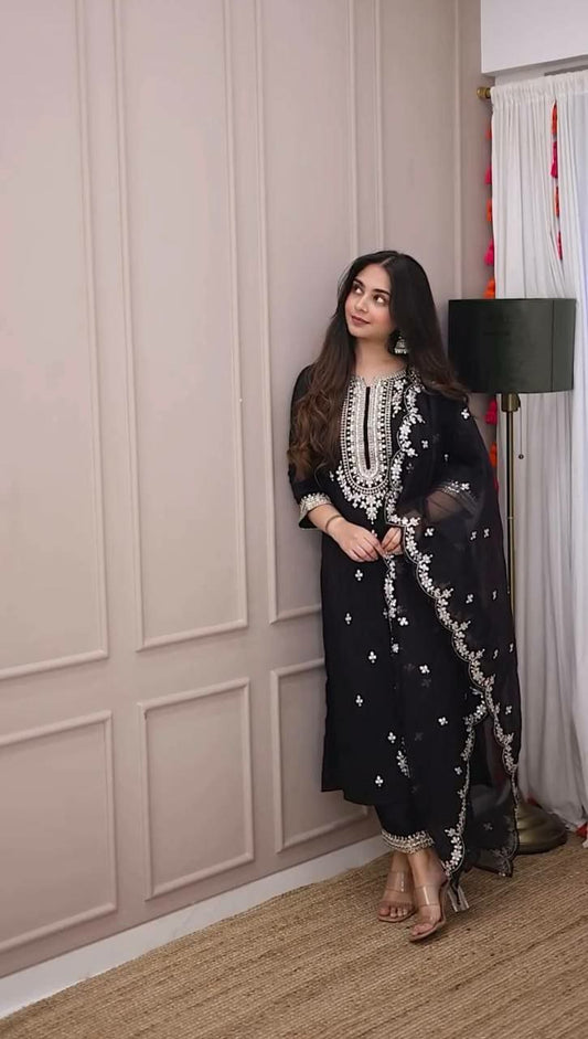 Heavy Faux Georgette And Fancy Embroidery Coding Dori-Sequence Work With Lace Border Dress