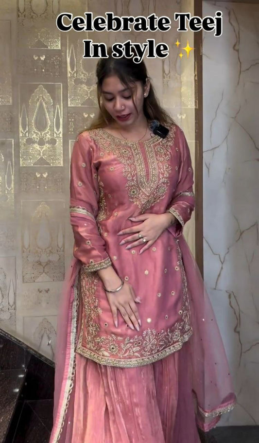 Fandy Crash With Embroidery Sequence Work And Moti And Less Work Dupatta Type Palazzo Dress