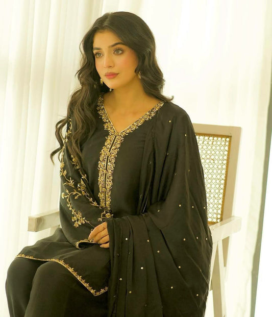 Pure Faux Georgette With Heavy Micro Cotton And Embroidery Sequence Work With Elastic Farshi Palazzo Dress