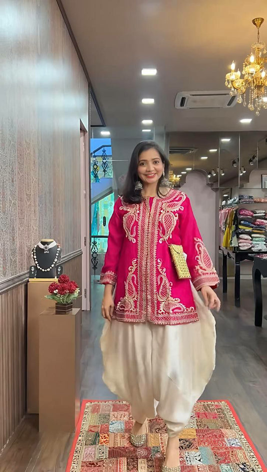 Heavy Chinon Silk With Embroidery Sequence Work With Rivet Moti Work Dhoti Salwar Suit