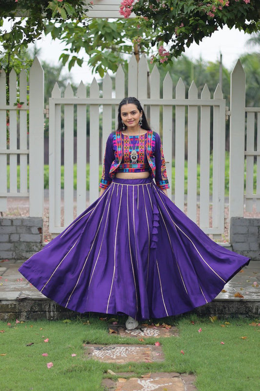 Roman With Attractive Gota-Patti Lace With Kutchi Gamthi Embroidered & Dori Drawstring Lehenga Choli