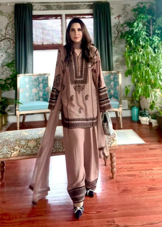 HEAVY NATURAL SILK AND HEAVY EMBROIDERY WORK WITH REAL MIRROR HAND WORK AND LESS BODAR PALAZZO DRESS