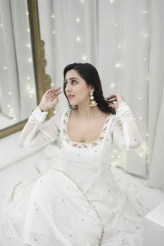 Faux Georgette With Inner And Hand Work With Fancy Lace Work Type Anarkali Gown
