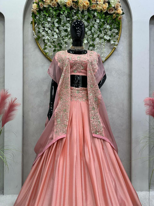 Chinon With Micro Inner & Thread With Sequence With Shrug Lehenga Choli