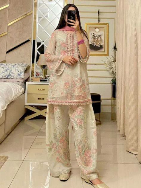 Pure Soft Butterfly Net With Embroidery Sequence Work And Digital Print With Elastic With Can-Vas Patto Farshi Palazzo Dress