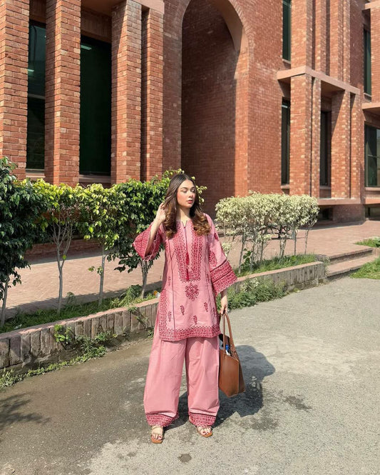 HEAVY COTTON WITH HEAVY EMBROIDERY WORK WITH REAL MIRROR HAND WORK AND FANCY LATKAN PALAZZO DRESS