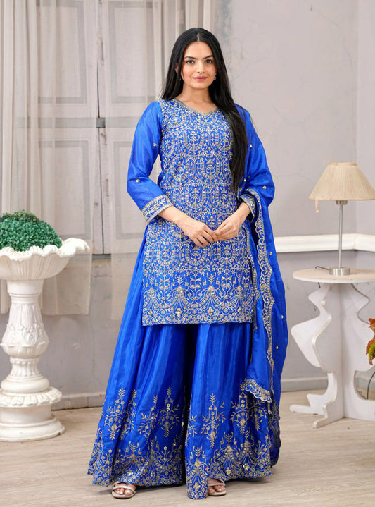 Chinon Fabric With Heavy Embroidery & Sequence Work Full Stich Salwar Suit