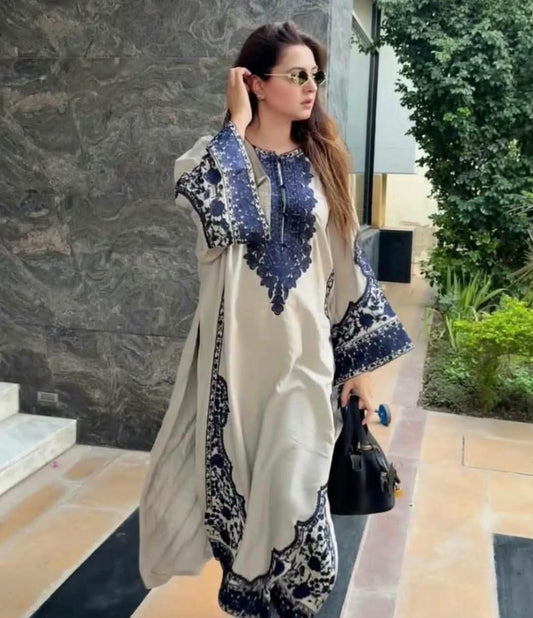 Fox Georgette With Heavy Micro Cotton And Embroidery Work Palazzo Suit