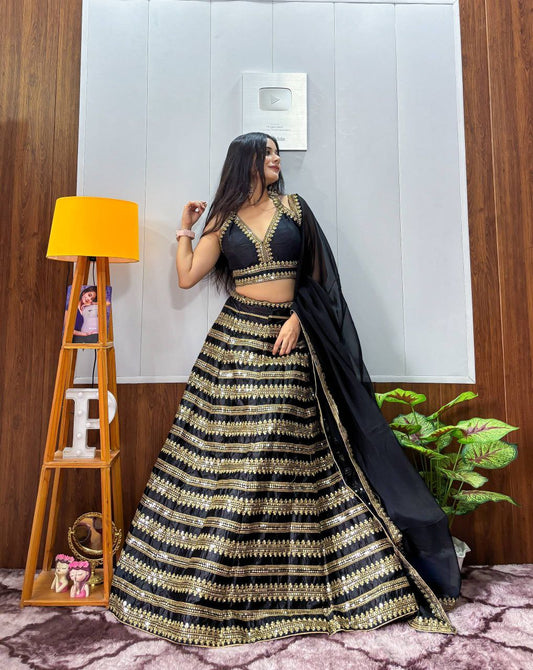Heavy Kasturi Silk Lehenga With Sequins & Dori Work With Can Can Attach Lehenga Choli