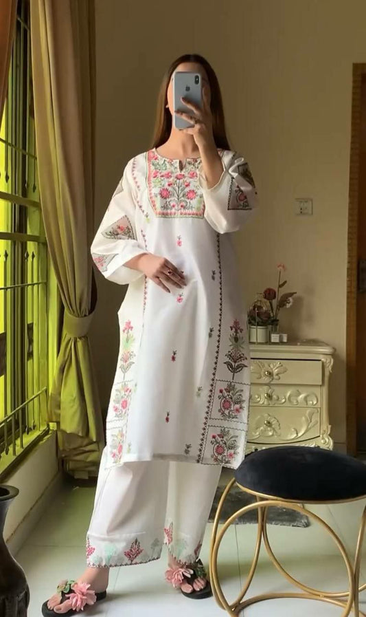 Heavy Rayon Silk With Micro Cotton And Heavy Embroidery Work With Elastic Top & Palazzo Kurti