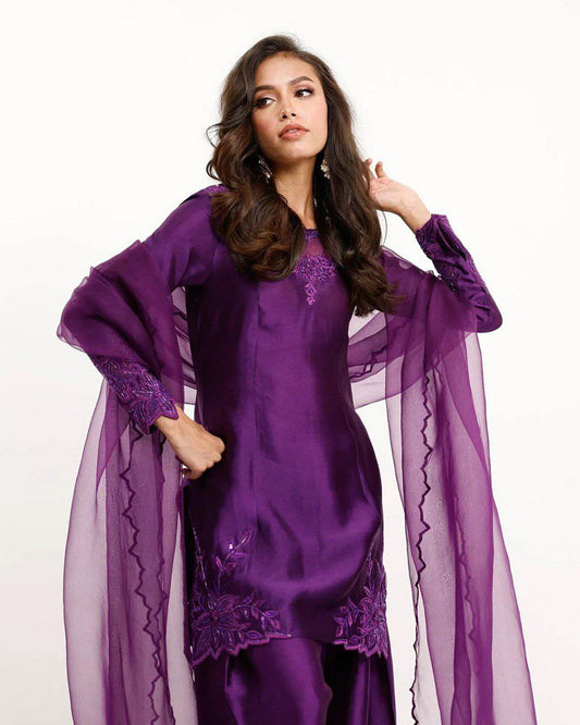 2025 Purple Color Heavy Embroidery Work Top & Farshi salwar Suit At Wholesale Rate