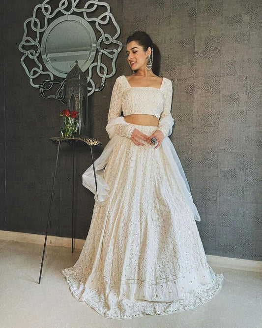 Georgette With Zari , Thread, Sequence Embroidery Work With Can-Can Layered Net Lehenga Choli