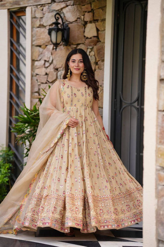 SIMMER WITH MICRO COTTON INNER & EMBROIDERY WORK WITH CUT-WORK BORDER GOWN