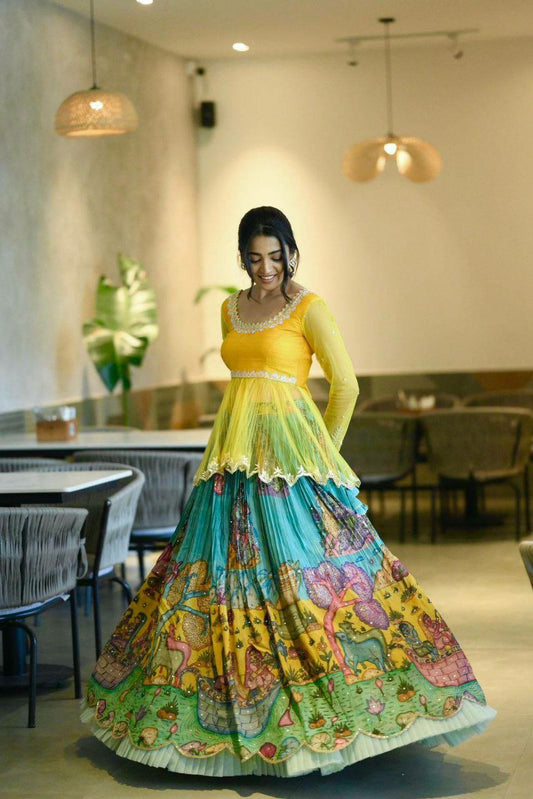 Silk Crepe And Amazing Printed Work With Embroidery & Sequins Work With Canvas & Can-Can Lehenga Choli