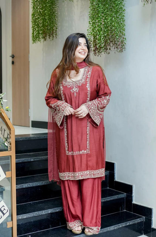German Chiffon And Embroidery Sequence Work With Elastic And Lace Border Work Palazzo Dress