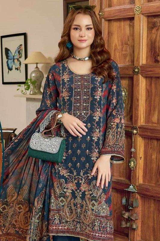 HEAVY TABBY SATIN AND FANCY DIGITAL PRINT WITH FANCY LESS BODAR PALAZZO DRESS