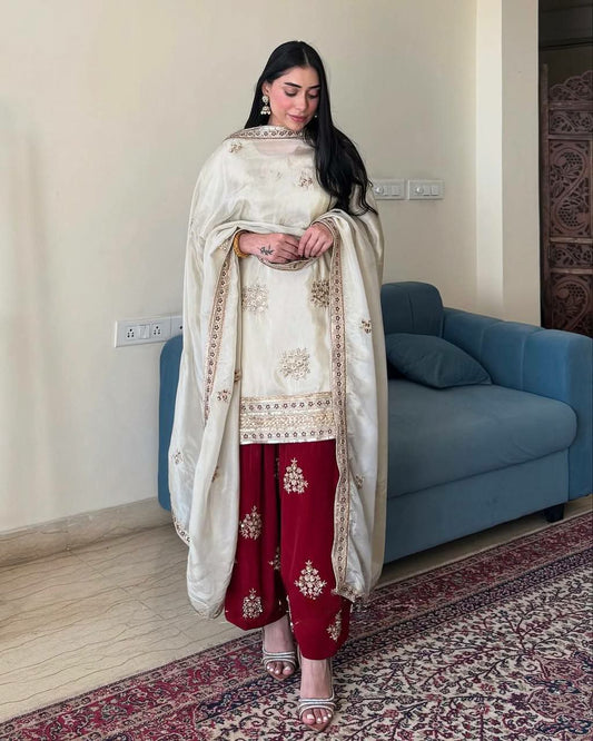 HEAVY PURE CHINON SILK WITH EMBROIDERY FULLY STITCH SALWAR SUIT