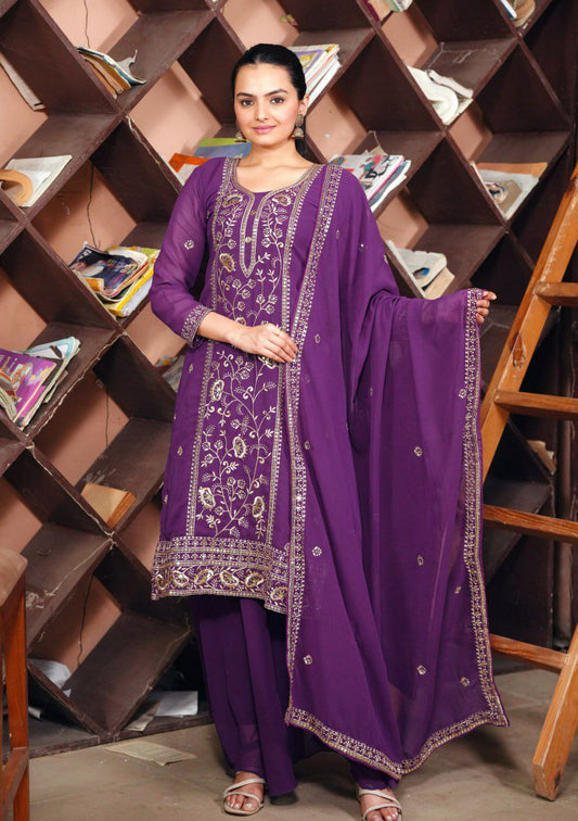 Fox Georgette With Heavy Sequence Embroidery Work With Elastic Bottom Type Sharara Dress