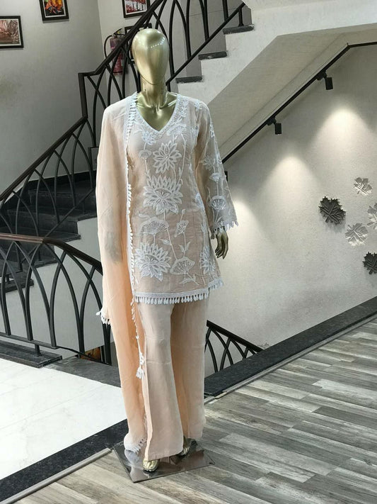 Heavy Faux Georgette With Elastic And Fancy Gpo Lace Border Dupatta Type Palazzo Dress