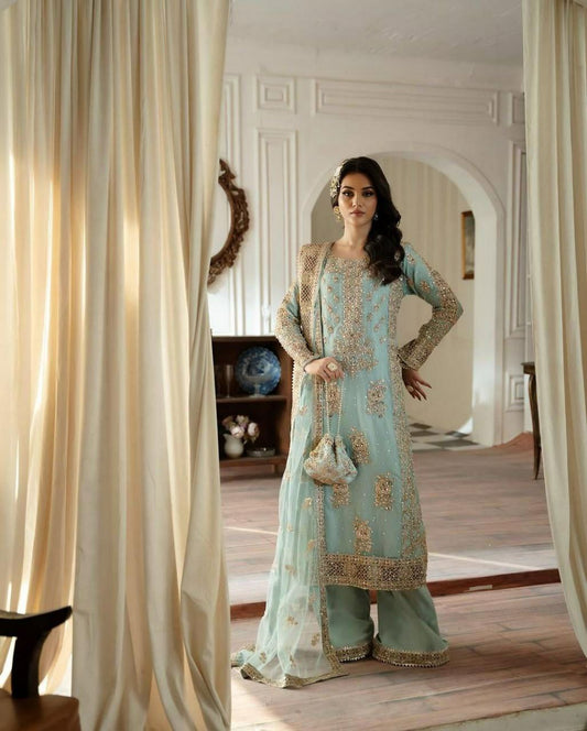 Heavy Fox Gorgeous And Codding Siquence Embroidery Less Sharara Dress