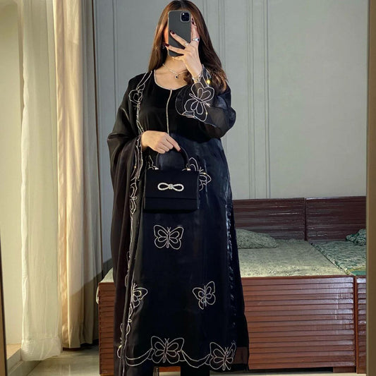 HEAVY ZIMIY CHU WITH HOT FIX DIAMOND WORK & MICRO COTAN WITH ELASTIC BOTTAM DRESS