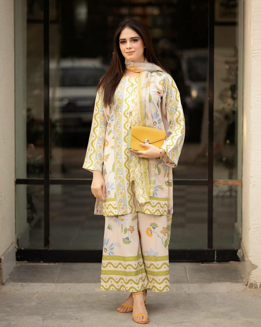 Pure Natural Crepe And Digital Print With Sleeves With Elastic Type Palazzo Dress