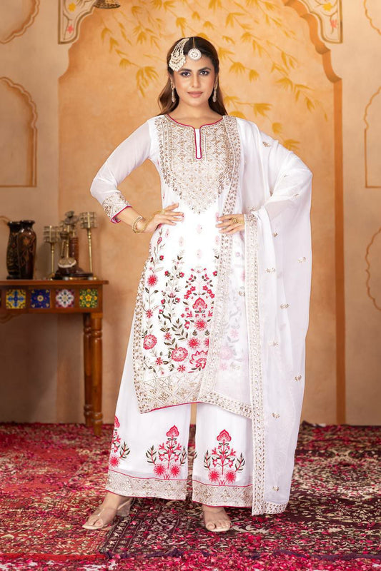 HEAVY FUAX GEORGEET AND EMBROIDERY SEQUENCES WORK WITH REAL MIRROR HAND WORK PALAZZO DRESS